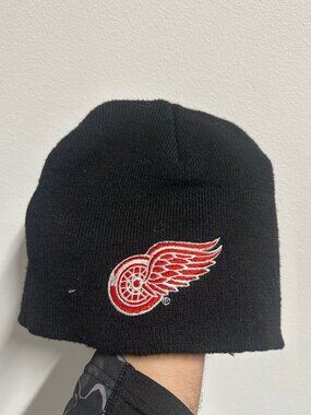 Vintage Detroit Redwings Skullie Beanie Hat Black NHL Hockey